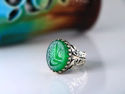 انگشتر نقره مردانه ذولفقار عقیق سبز خراسانی