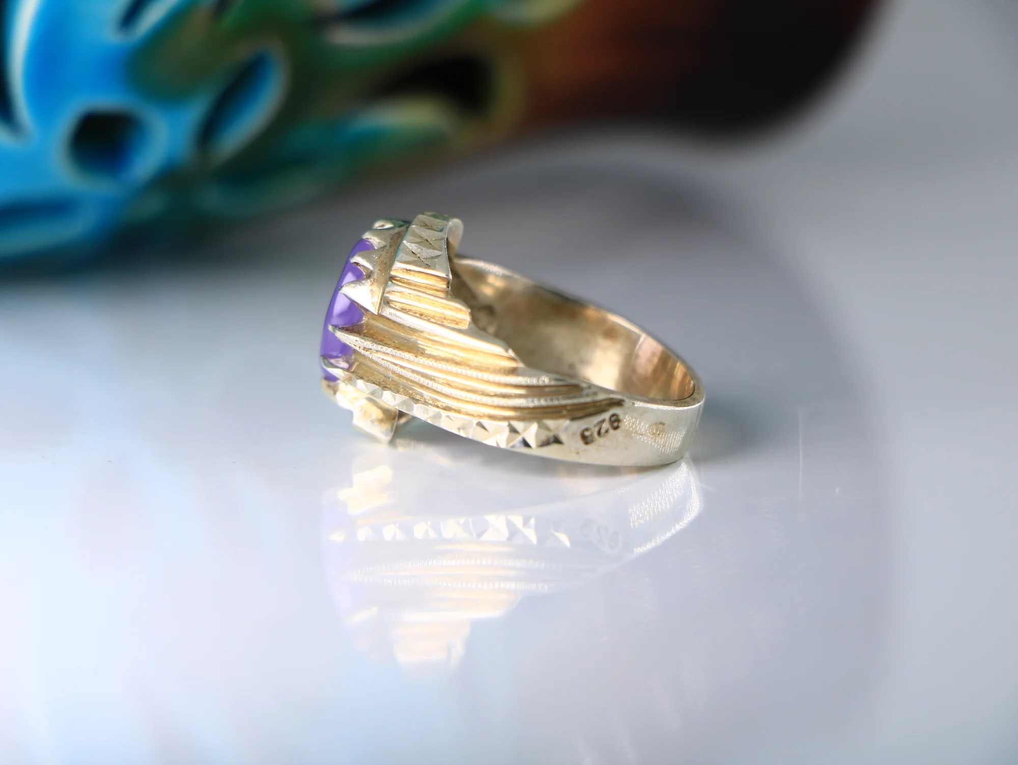 انگشتر نقره مردانه عقیق یمنی سوسنی — تصویر ۲