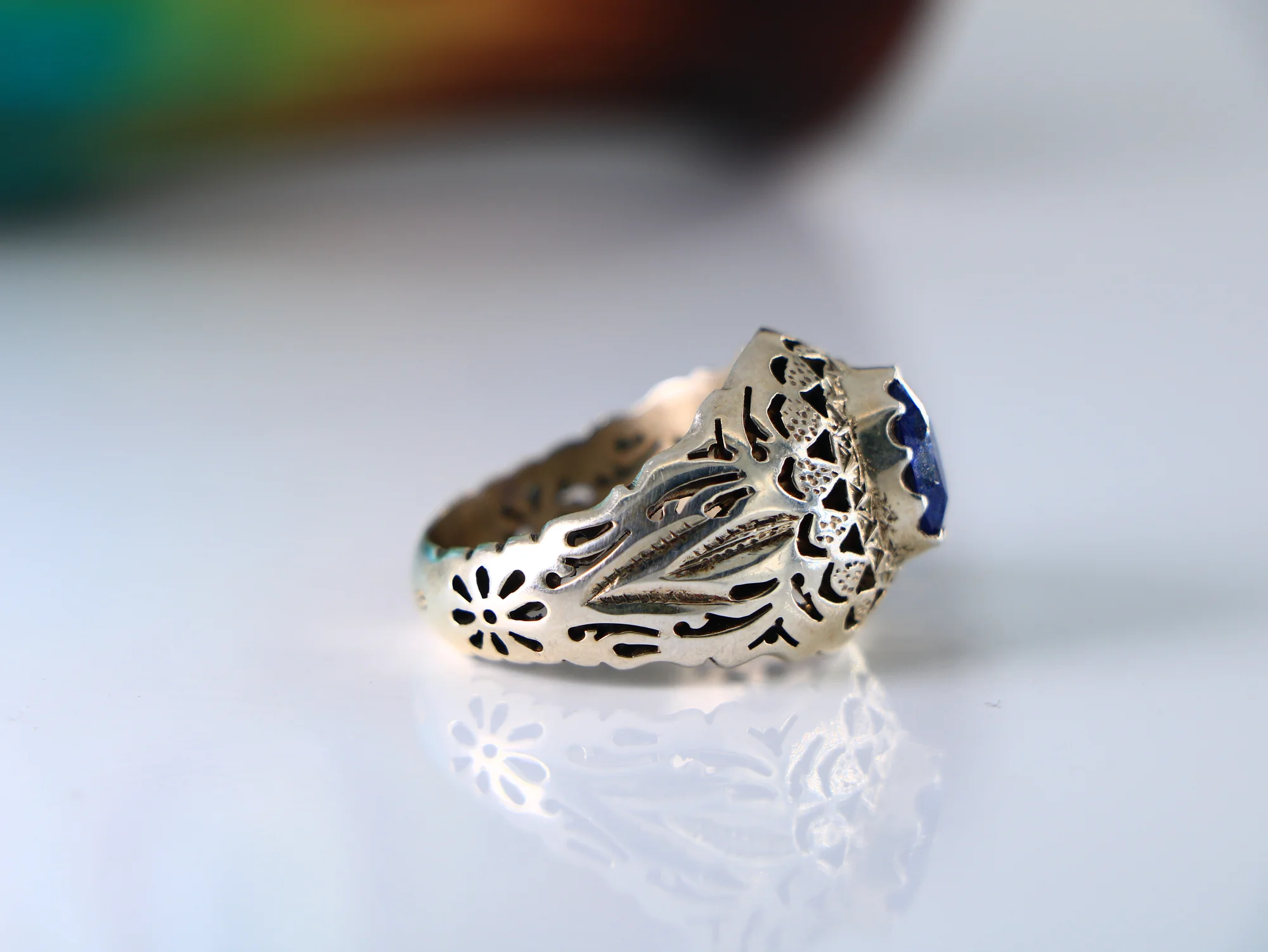 انگشتر نقره مردانه صفوی یاقوت کبود — تصویر ۲