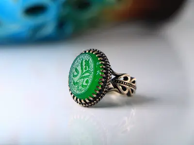انگشتر نقره مردانه صفوی چنگی عقیق سبز خراسانی