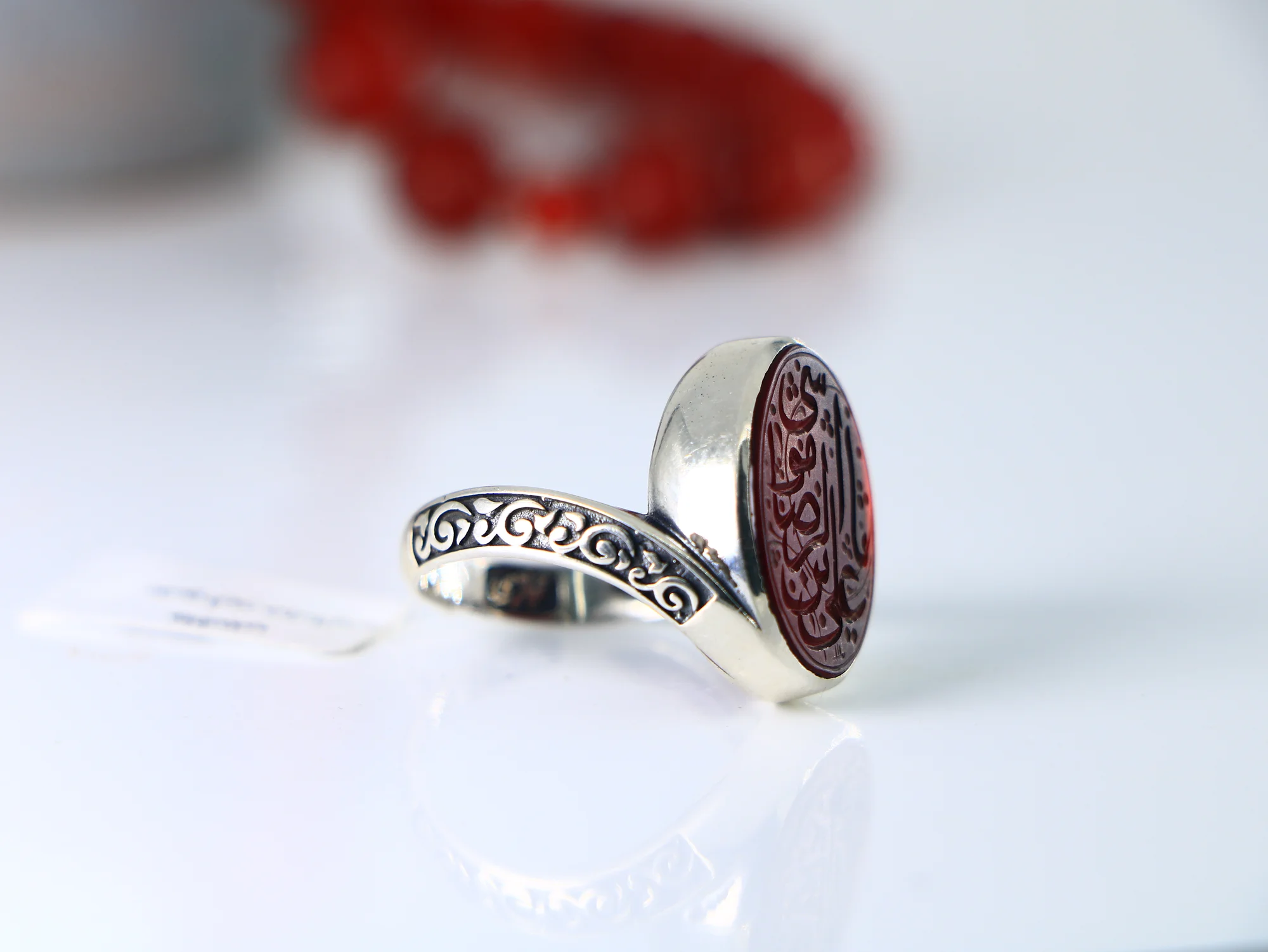 انگشتر نقره مردانه پیچ عقیق قرمز خراسانی — تصویر ۲