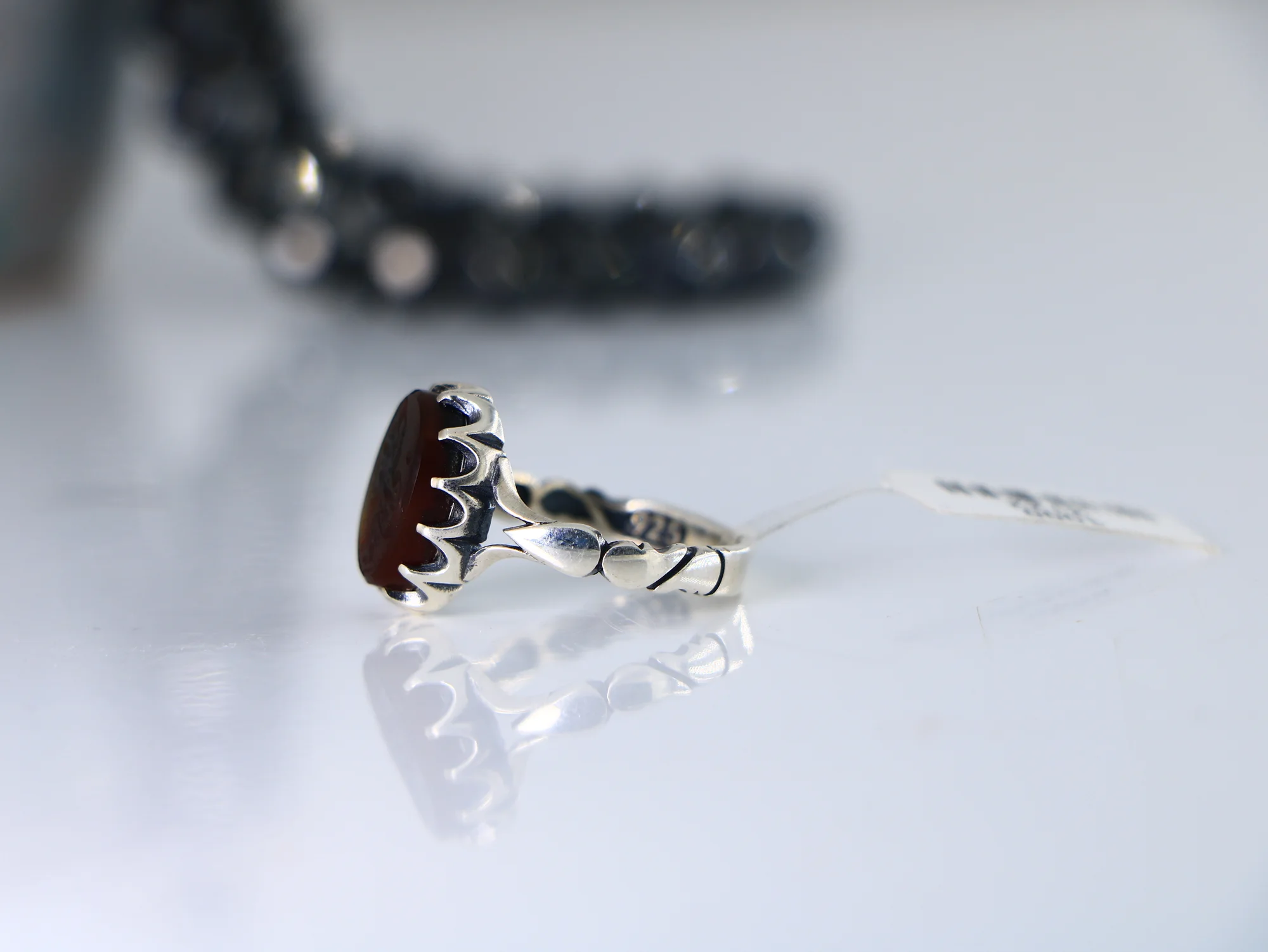 انگشتر نقره مردانه عقیق جزع یمنی — تصویر ۳