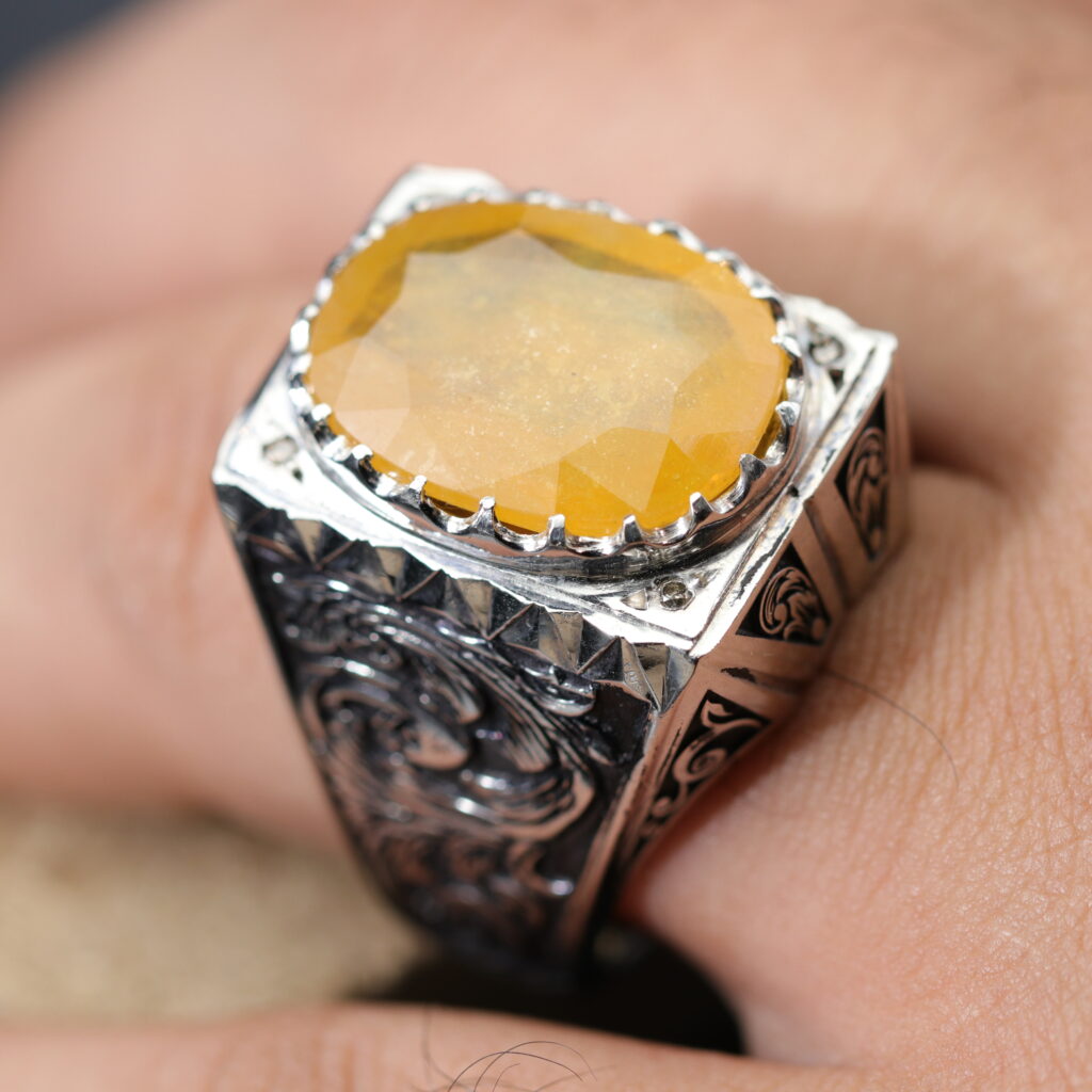 انگشتر مردانه یاقوت زرد A+ کد 12779 — تصویر ۴
