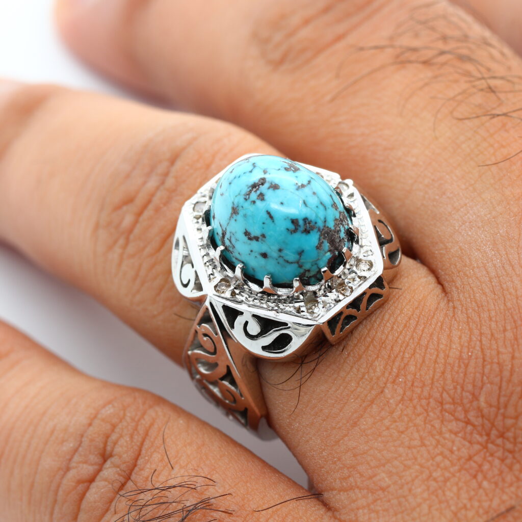 انگشتر مردانه نقره فیروزه نیشابور کد 12944 — تصویر ۴